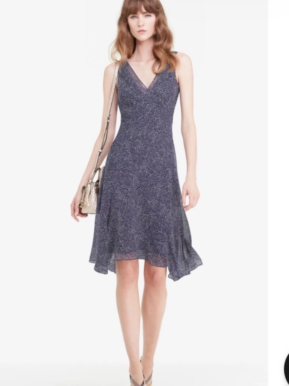 NWT Diane von Furstenberg Dita Silk Dress Navy Polka Dot Size 0